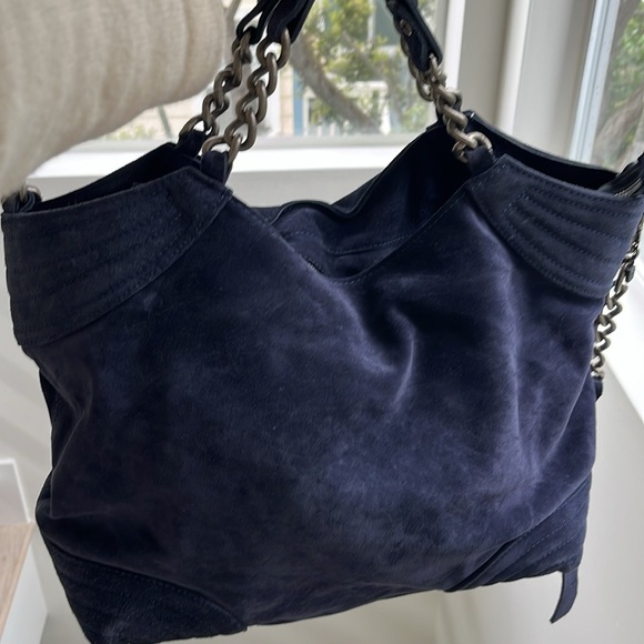 Anthropologie NET Pura Lopez Suede Leather Pewter Hardware Shoulder Handbag 🌈♥️ - Picture 8 of 15